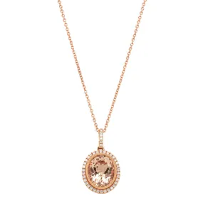 18ct Rose Gold Morganite & Diamond Halo Pendant