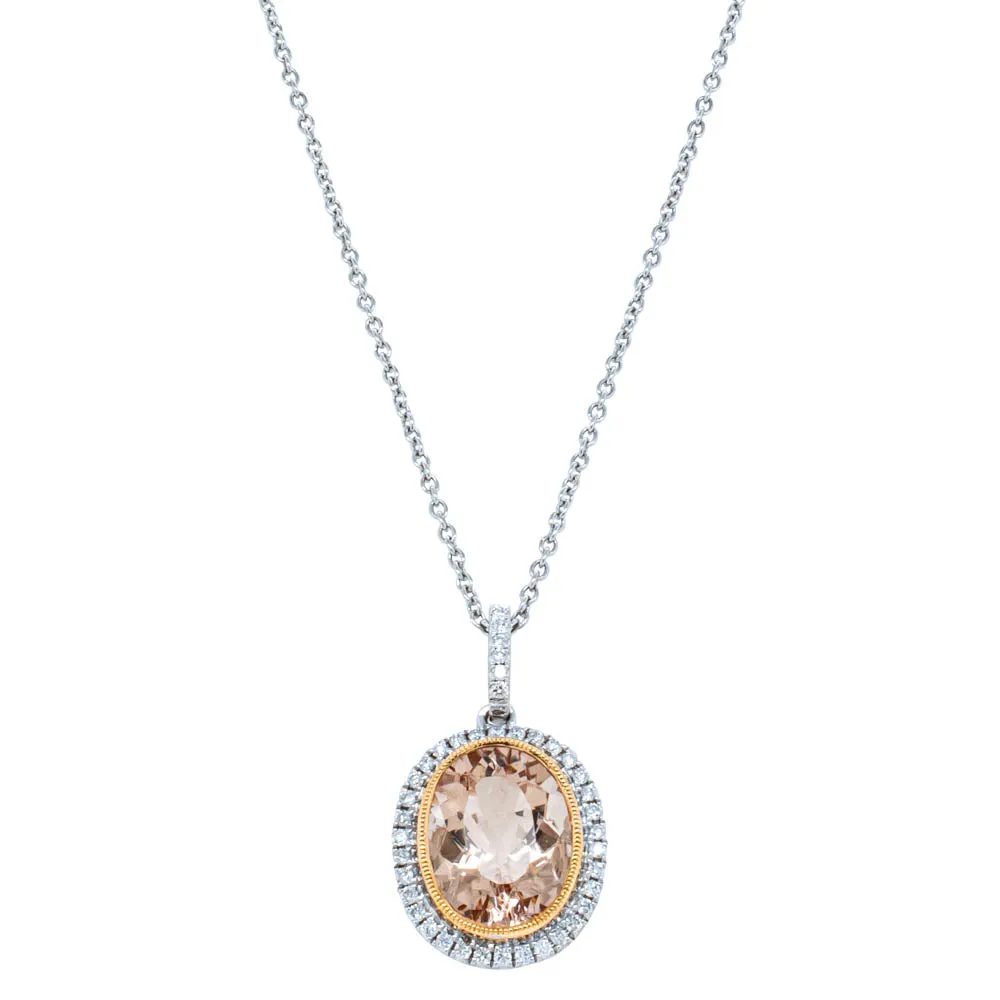 18ct White & Rose Gold Morganite & Diamond Pendant
