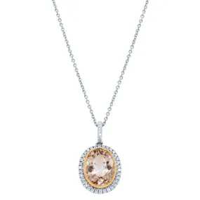 18ct White & Rose Gold Morganite & Diamond Pendant