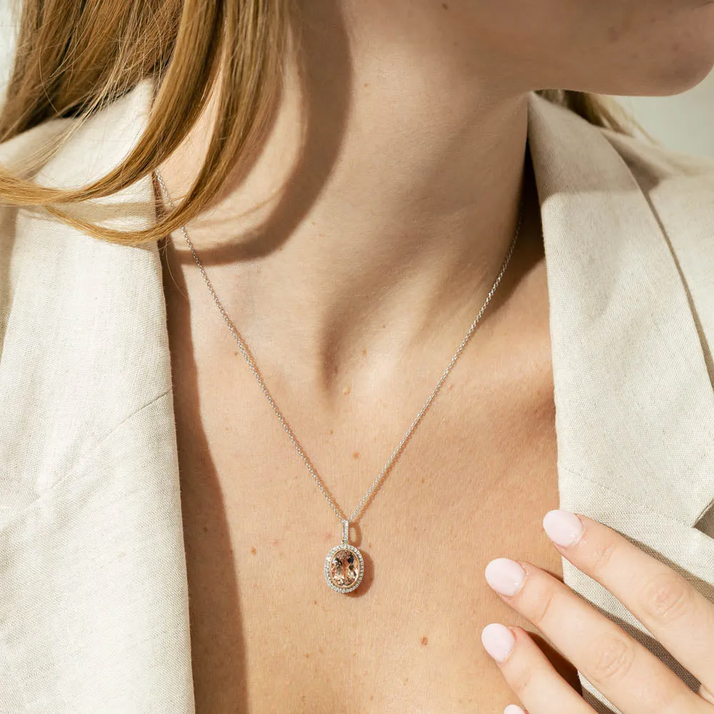18ct White & Rose Gold Morganite & Diamond Pendant