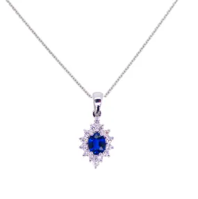 18ct White Gold Blue Sapphire Cluster Pendant
