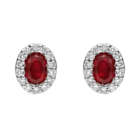 18ct White Gold Ruby and Diamond Oval Stud Earrings