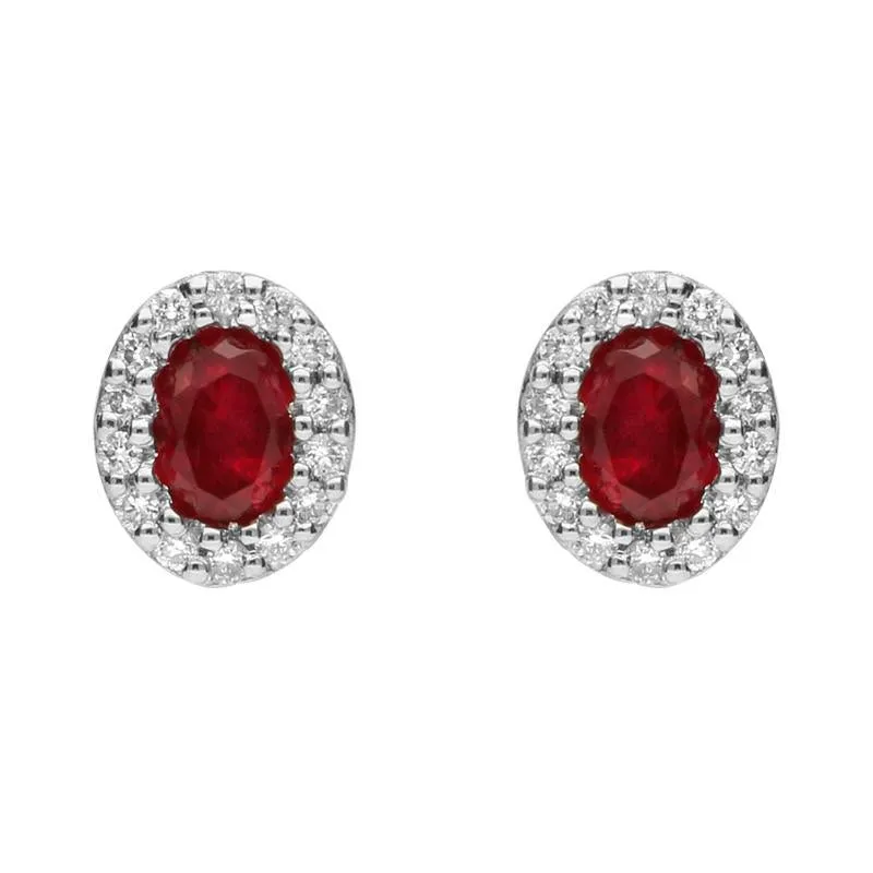 18ct White Gold Ruby and Diamond Oval Stud Earrings