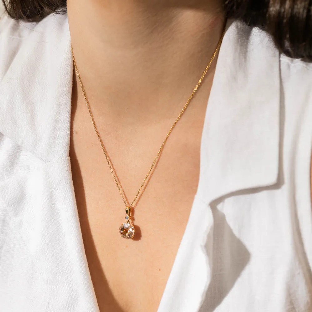 18ct Yellow Gold Morganite & Diamond Octavia Pendant