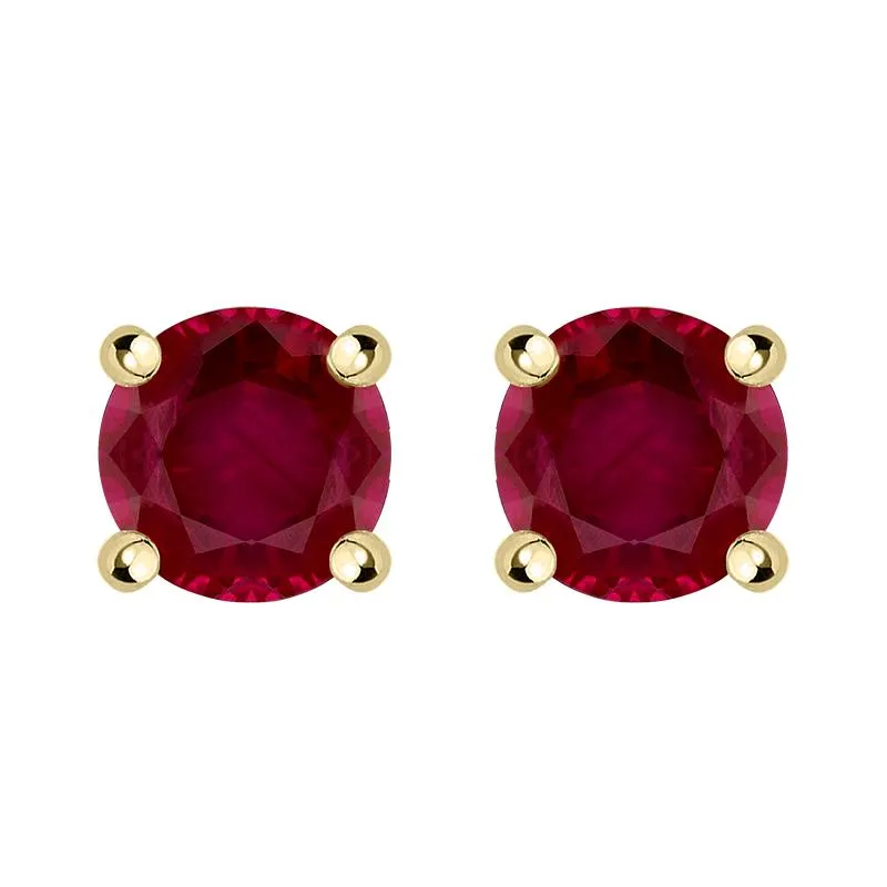 18ct Yellow Gold Ruby Claw Set Solitaire Stud Earrings