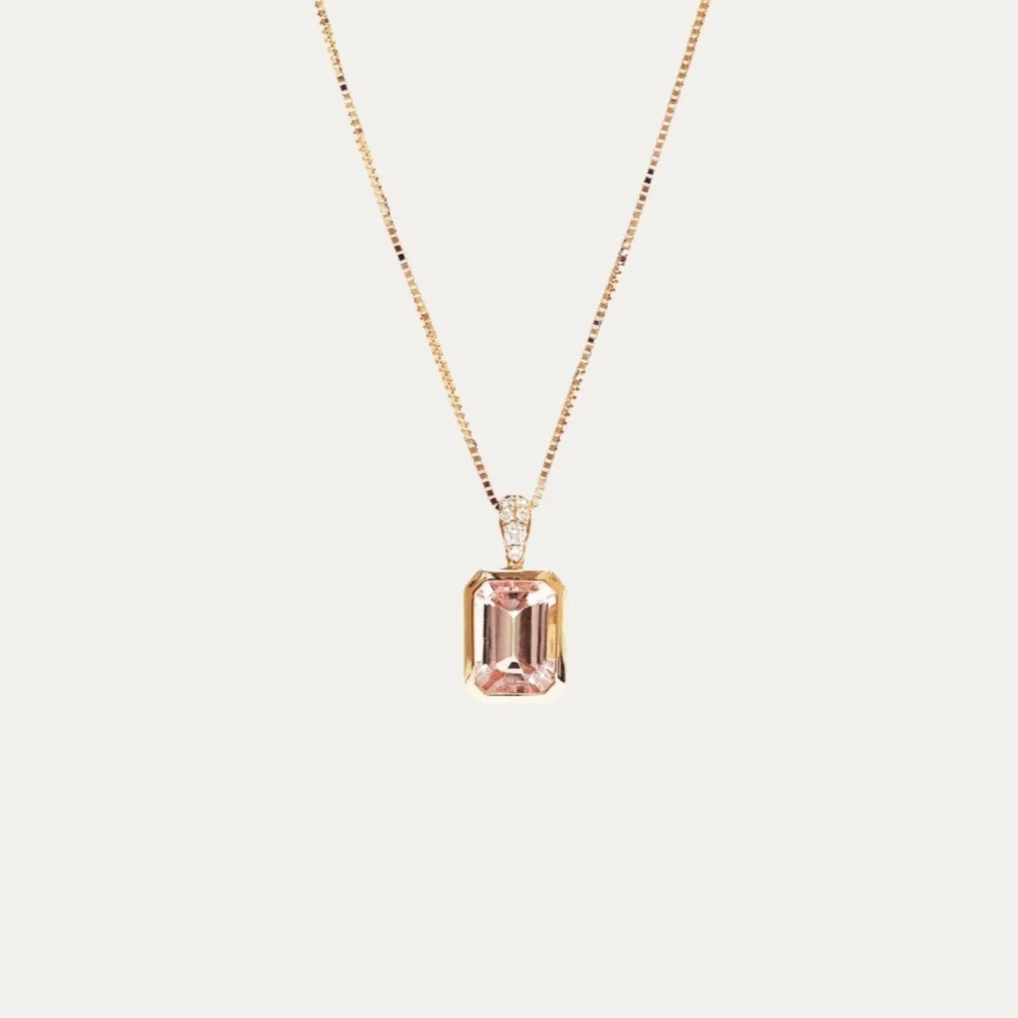 18k Gold Morganite Diamond Pendant Necklace