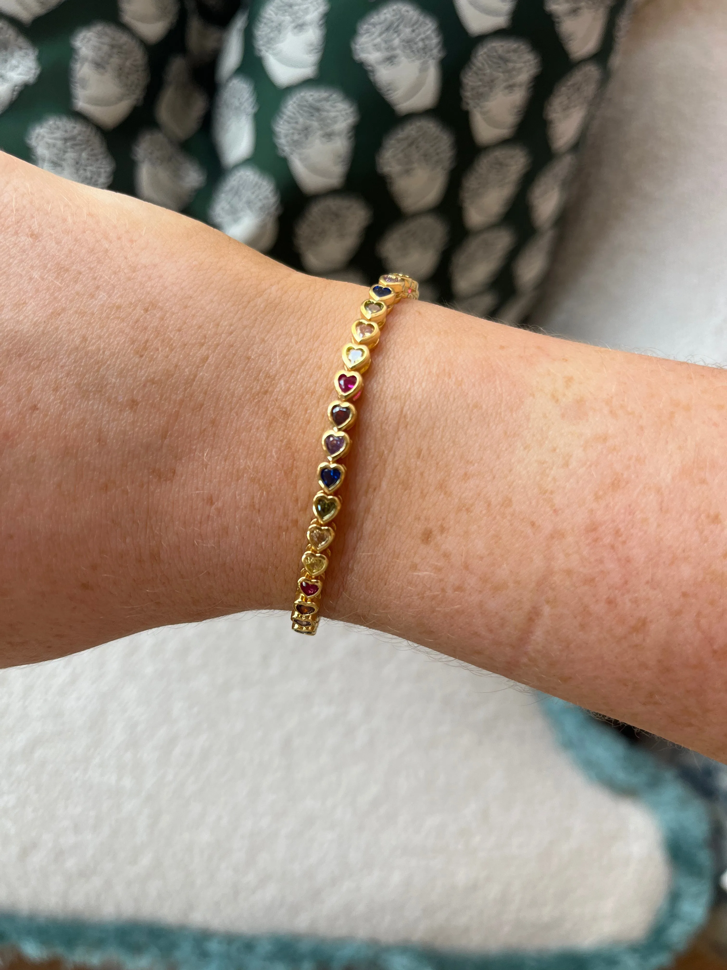 18k Gold Vermeil Multi Gemstone Heart Tennis Bracelet: The Leticia