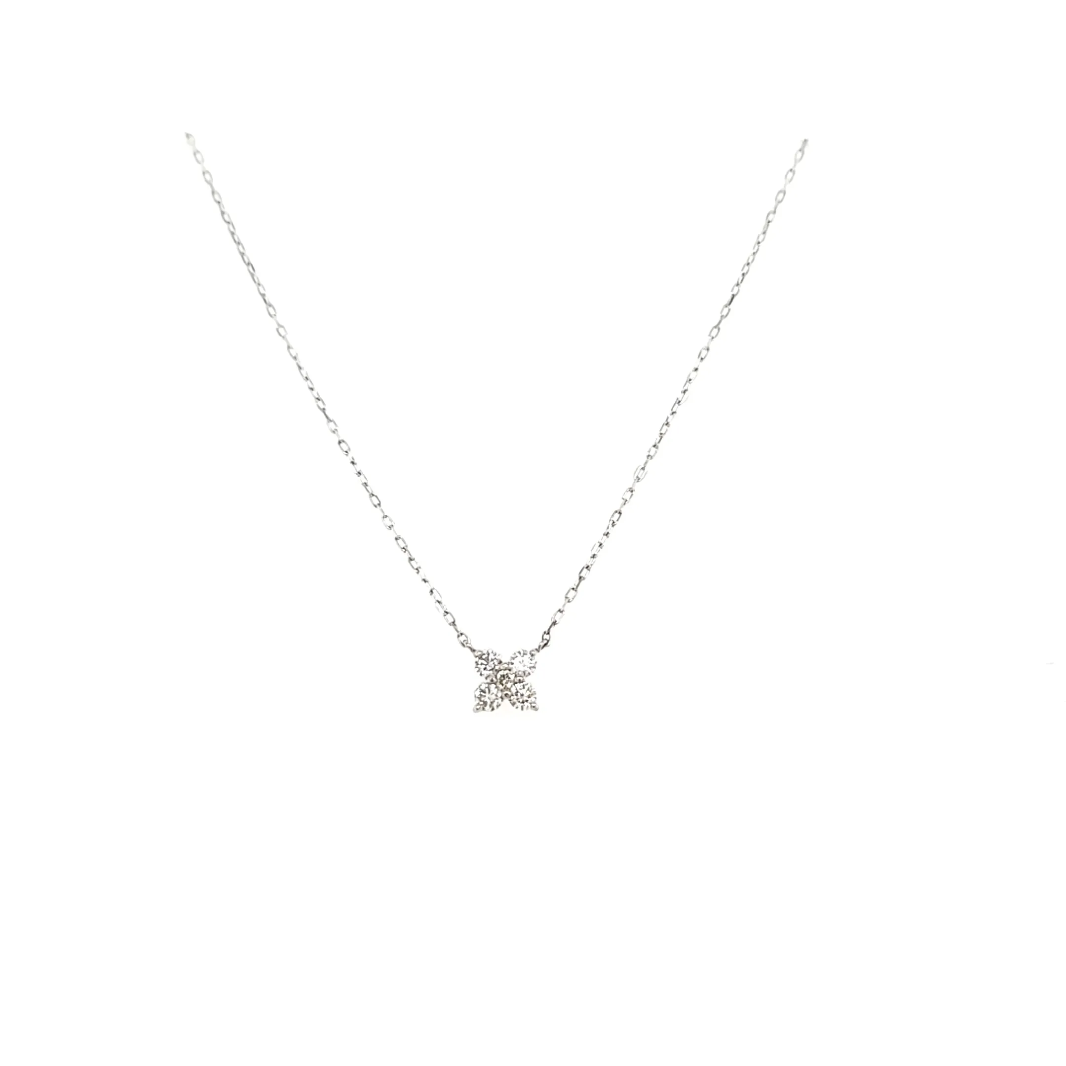 18k White Gold Diamond Clover Necklace (I2753)