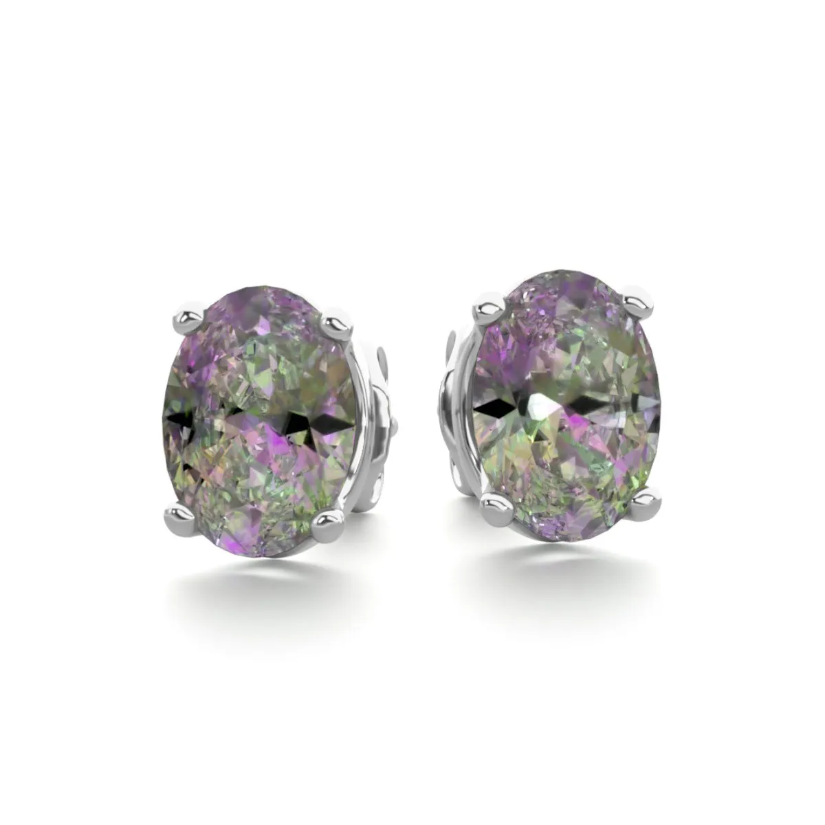 2 Carat Oval Shape Mystic Topaz Stud Earrings In Sterling Silver