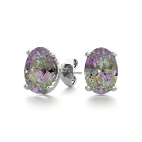 2 Carat Oval Shape Mystic Topaz Stud Earrings In Sterling Silver