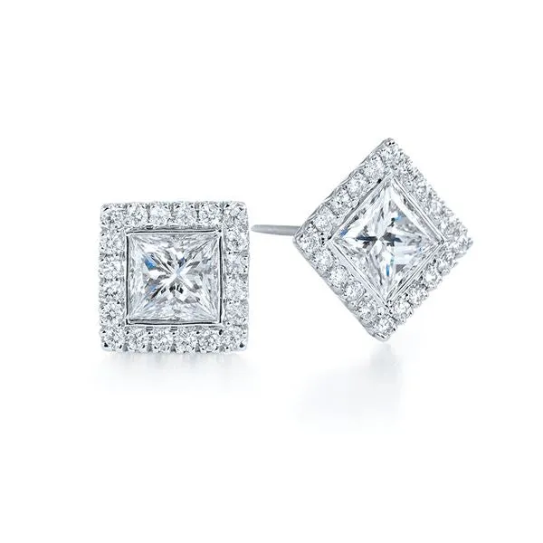 2.00 Carat T.W. Princess Cut White Gold Halo Diamond Studs