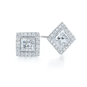 2.00 Carat T.W. Princess Cut White Gold Halo Diamond Studs