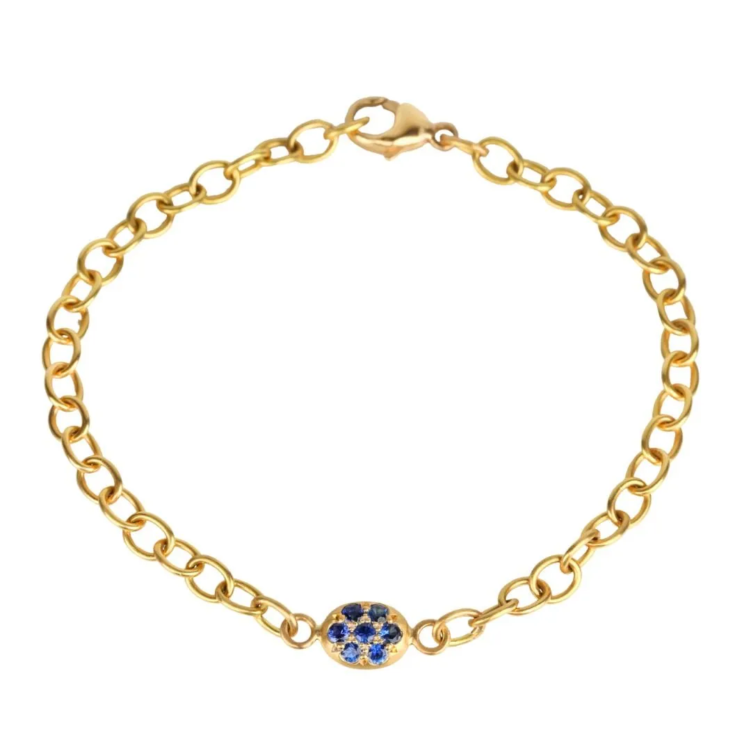 20K Gold Small Pave Blue Sapphire "Nugget" Chain Bracelet