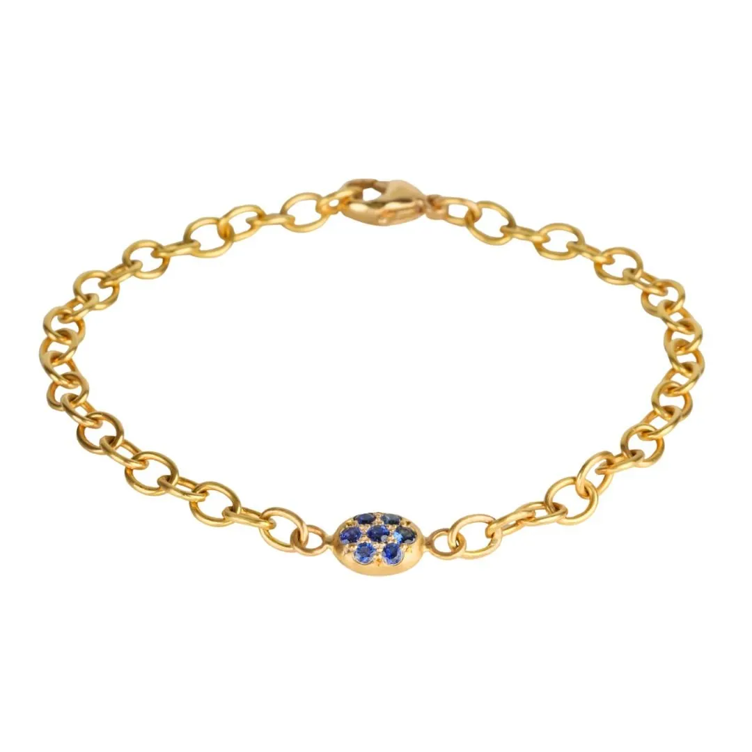 20K Gold Small Pave Blue Sapphire "Nugget" Chain Bracelet