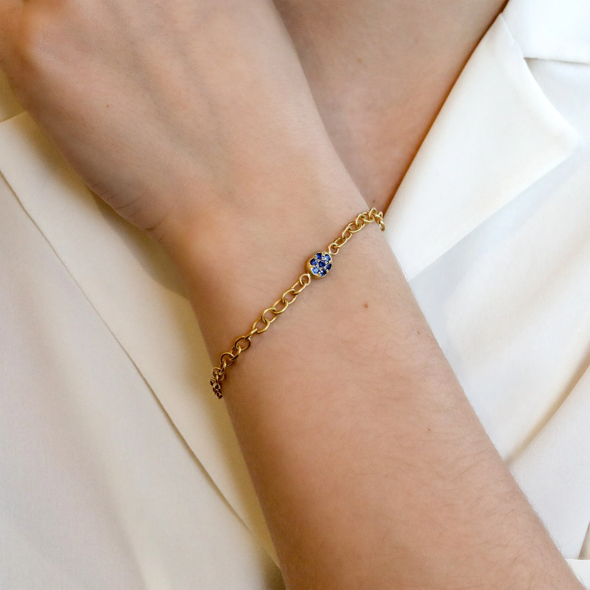 20K Gold Small Pave Blue Sapphire "Nugget" Chain Bracelet