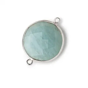 21mm Silver Bezeled Aquamarine Coin Focal Bead Connector 1 pc