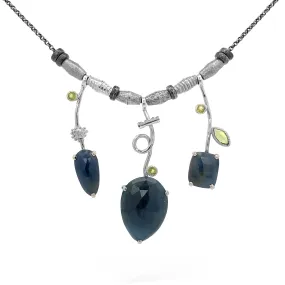 3 Stick Blue Sapphire Necklace with Peridot