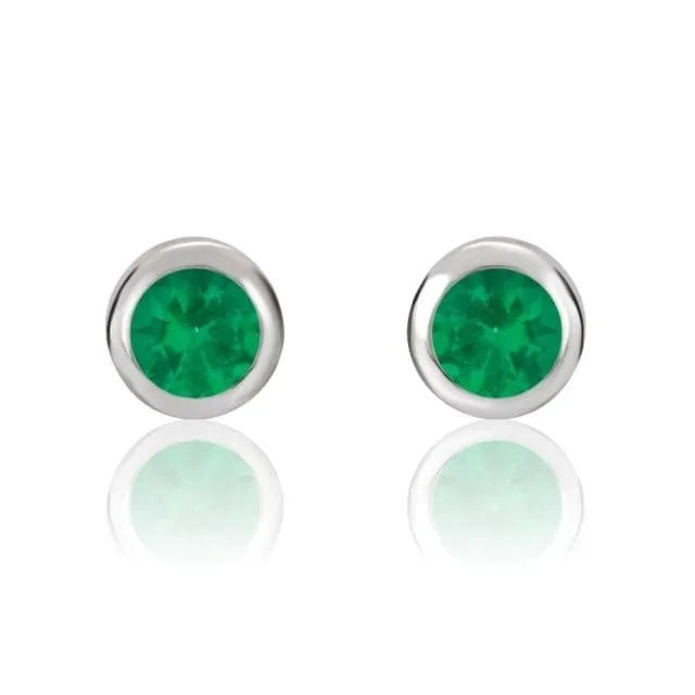 4mm Round Lab Emerald Bezel Stud Earrings