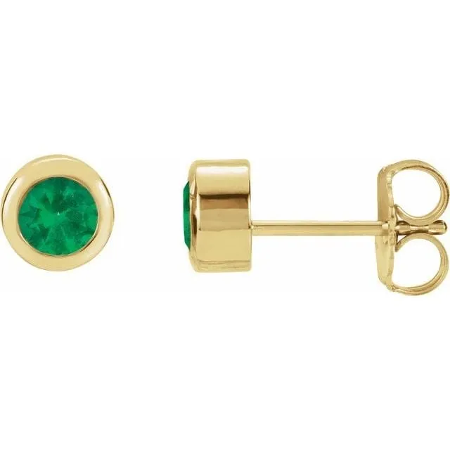 4mm Round Lab Emerald Bezel Stud Earrings