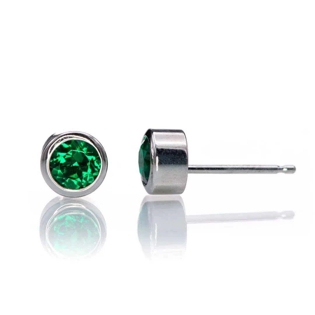 4mm Round Lab Emerald Bezel Stud Earrings