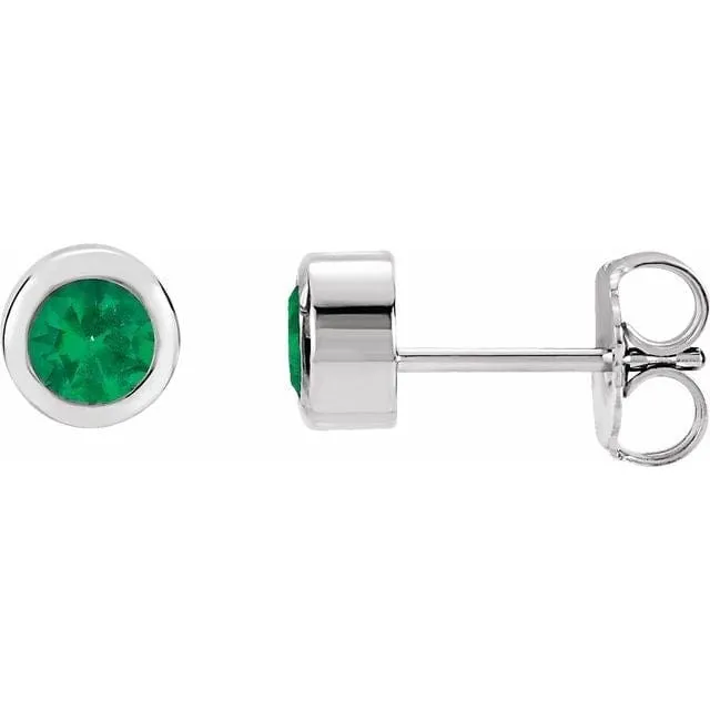 4mm Round Lab Emerald Bezel Stud Earrings