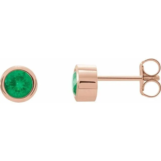 4mm Round Lab Emerald Bezel Stud Earrings