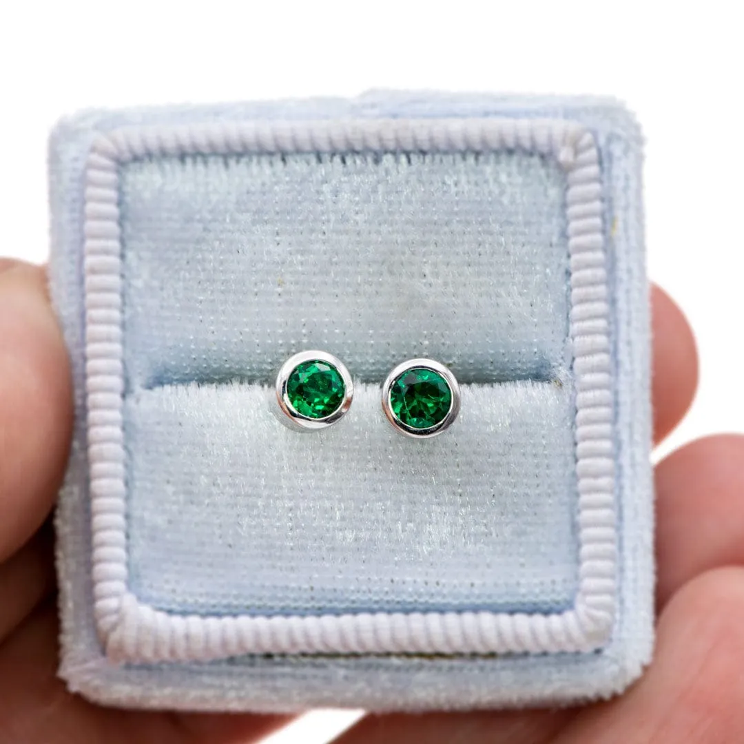 4mm Round Lab Emerald Bezel Stud Earrings