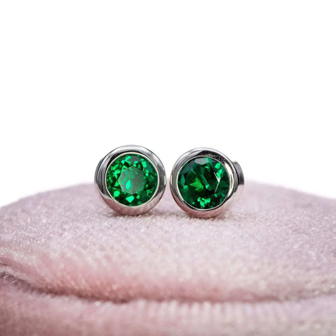 4mm Round Lab Emerald Bezel Stud Earrings