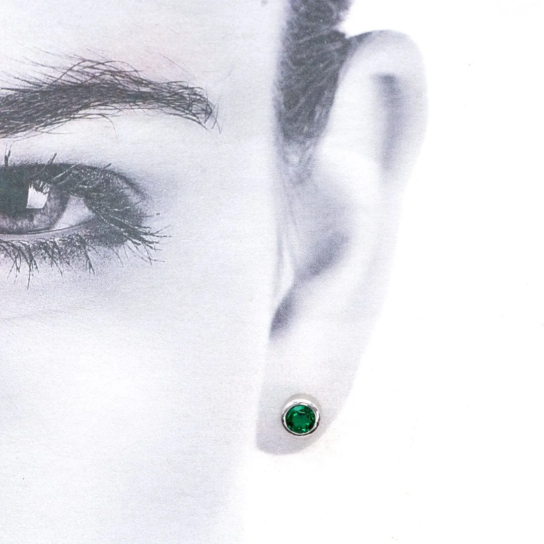4mm Round Lab Emerald Bezel Stud Earrings
