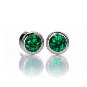 4mm Round Lab Emerald Bezel Stud Earrings