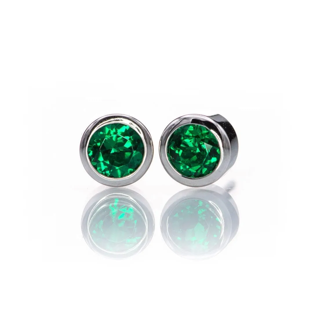 4mm Round Lab Emerald Bezel Stud Earrings