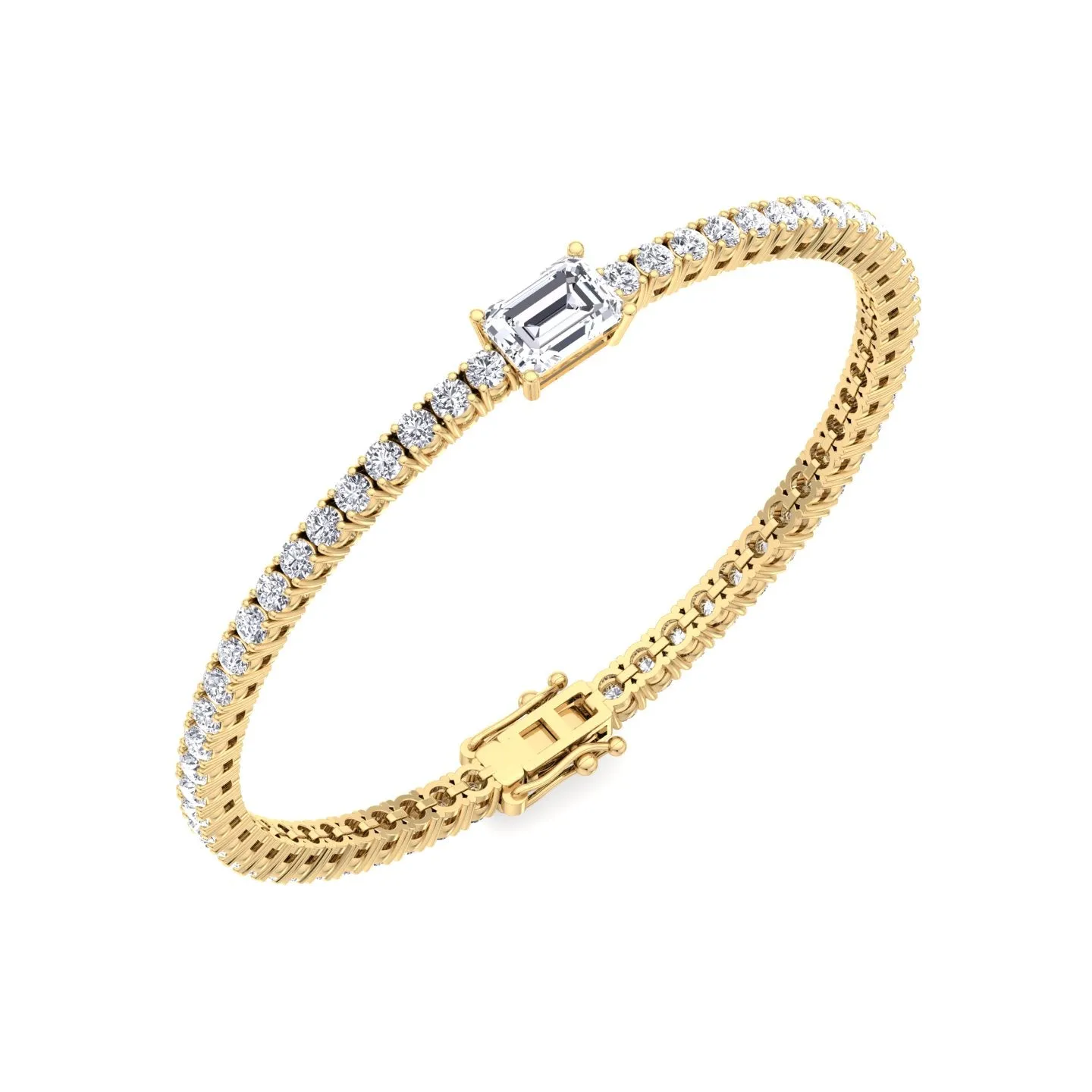 7 CT T.W Emerald Cut Single Stone Natural Diamond Tennis Bracelet 18K Solid Gold