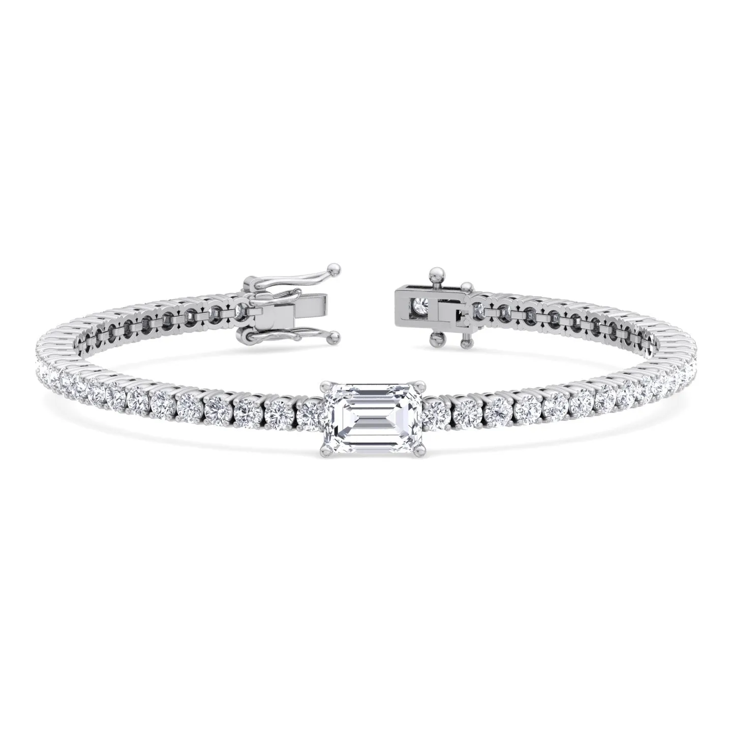 7 CT T.W Emerald Cut Single Stone Natural Diamond Tennis Bracelet 18K Solid Gold