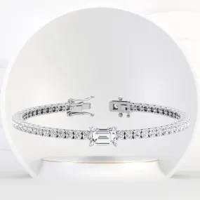 7 CT T.W Emerald Cut Single Stone Natural Diamond Tennis Bracelet 18K Solid Gold