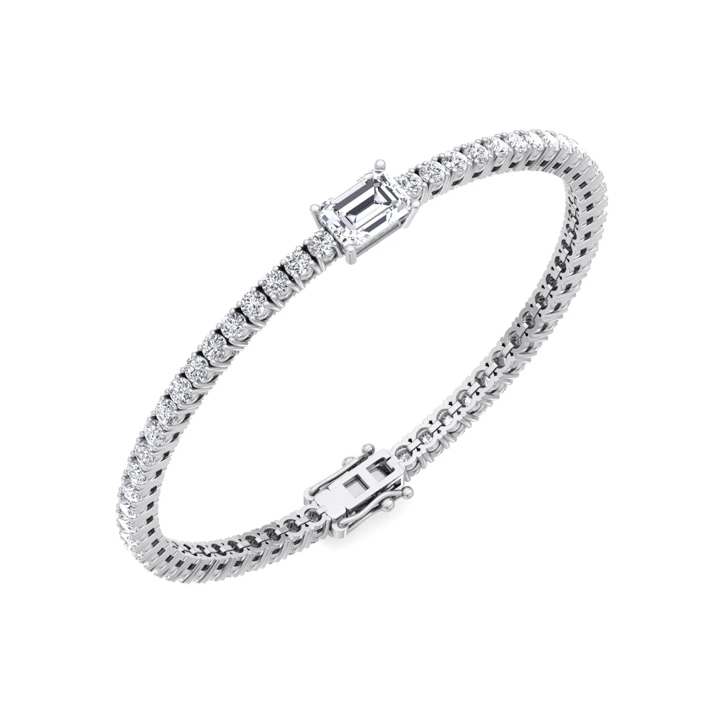 7 CT T.W Emerald Cut Single Stone Natural Diamond Tennis Bracelet 18K Solid Gold