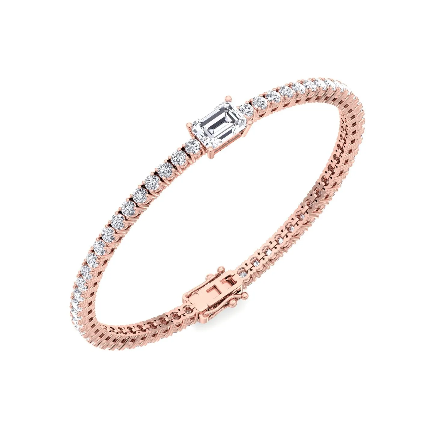 7 CT T.W Emerald Cut Single Stone Natural Diamond Tennis Bracelet 18K Solid Gold