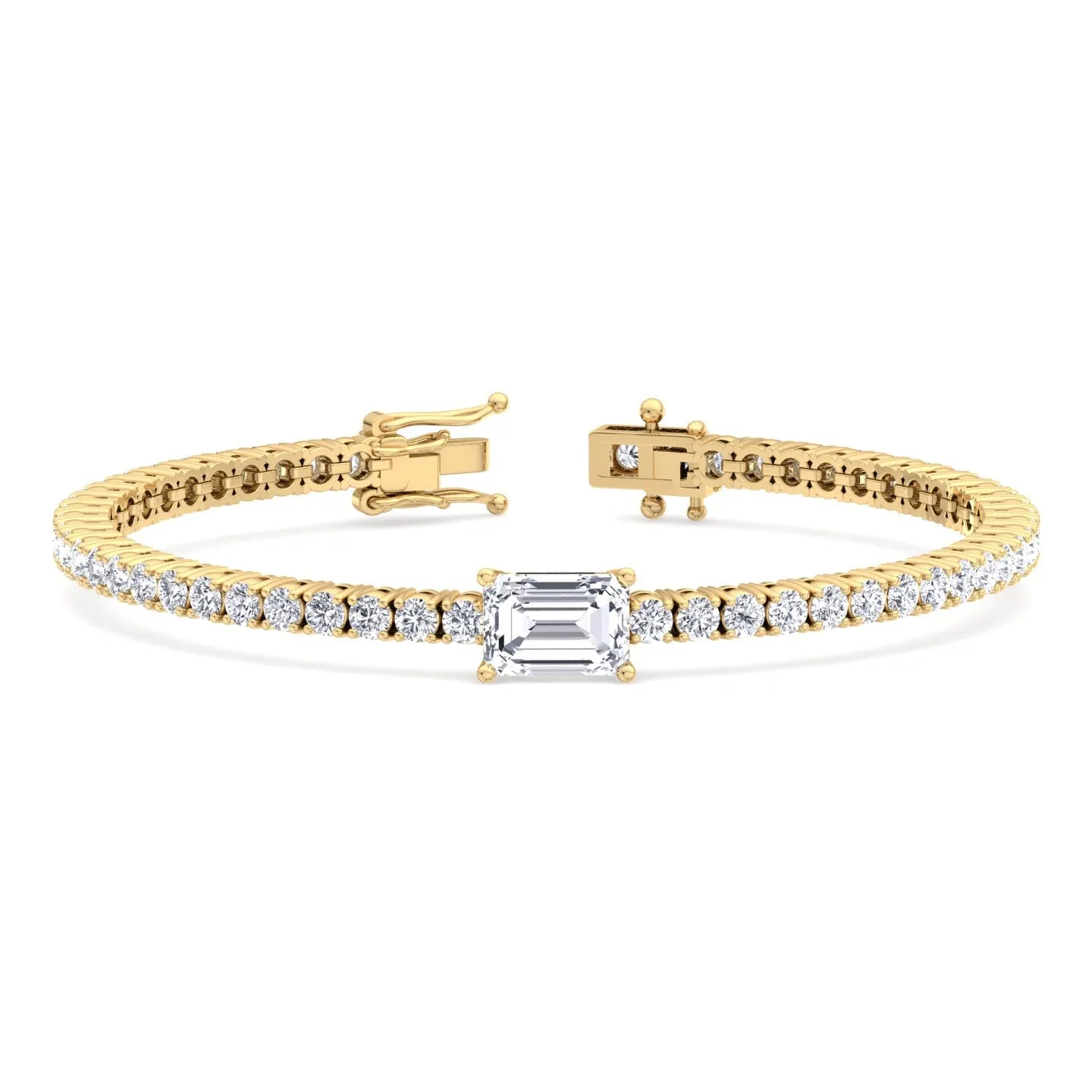 7 CT T.W Emerald Cut Single Stone Natural Diamond Tennis Bracelet 18K Solid Gold