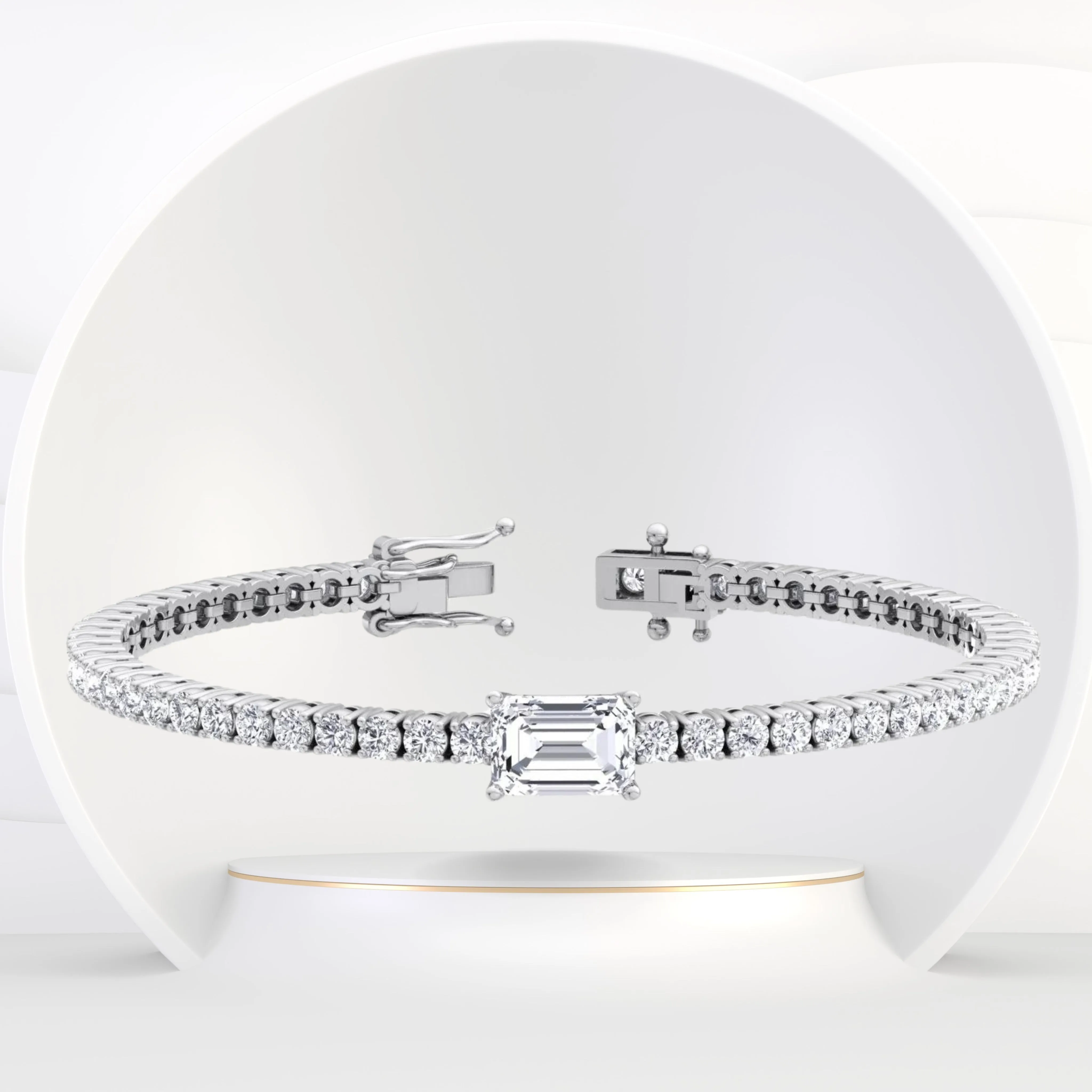 7 CT T.W Emerald Cut Single Stone Natural Diamond Tennis Bracelet 18K Solid Gold