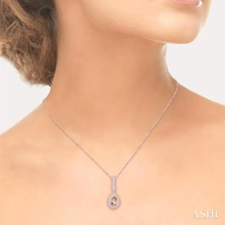 7x5 Pear Shape Morganite and 1/5 Ctw Round Cut Diamond Pendant in 14K Rose Gold with Chain
