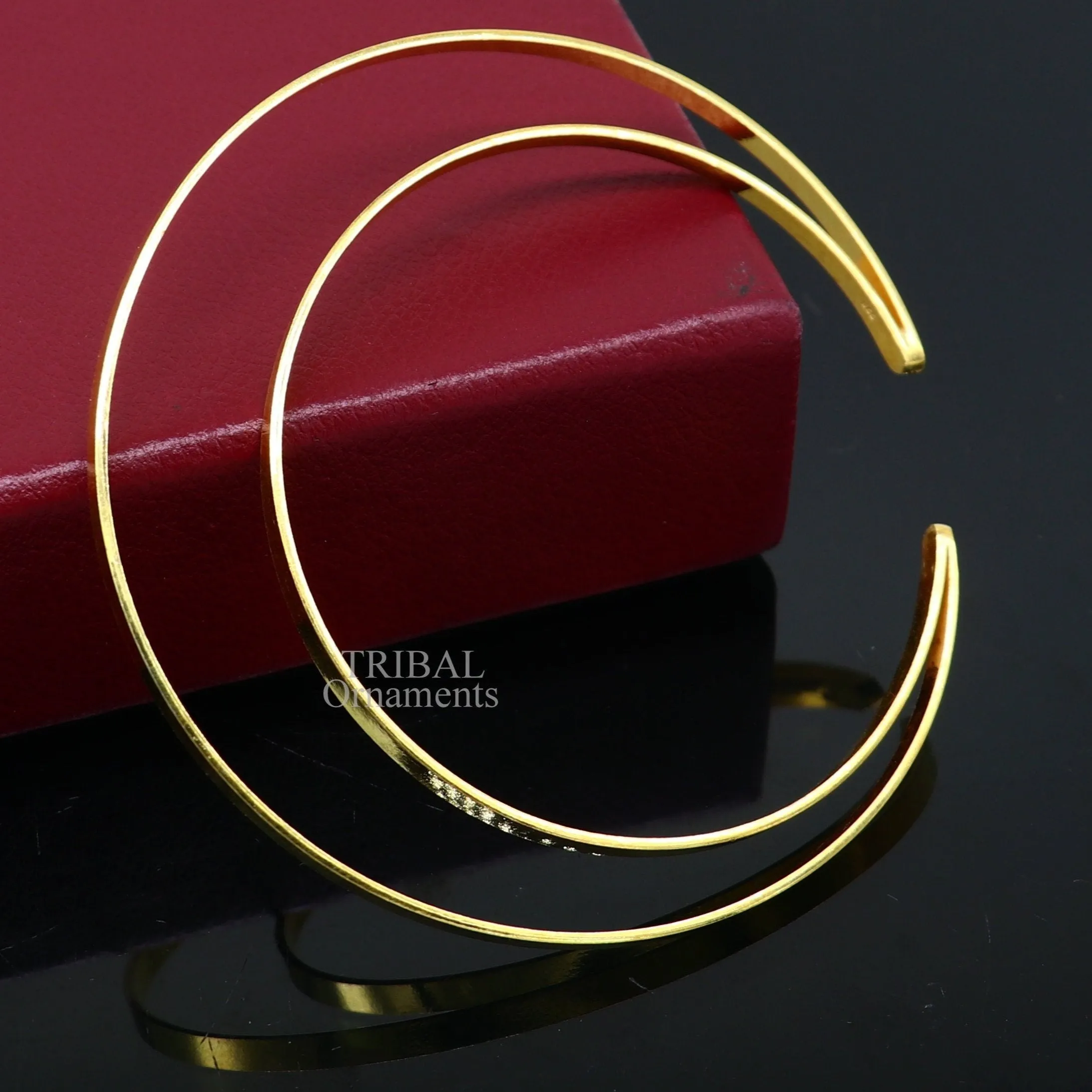 925 sterling silver handmade gold polished bangle bracelet double layer cuff kada jewelry, tribal belly dance jewelry from india hnssk731