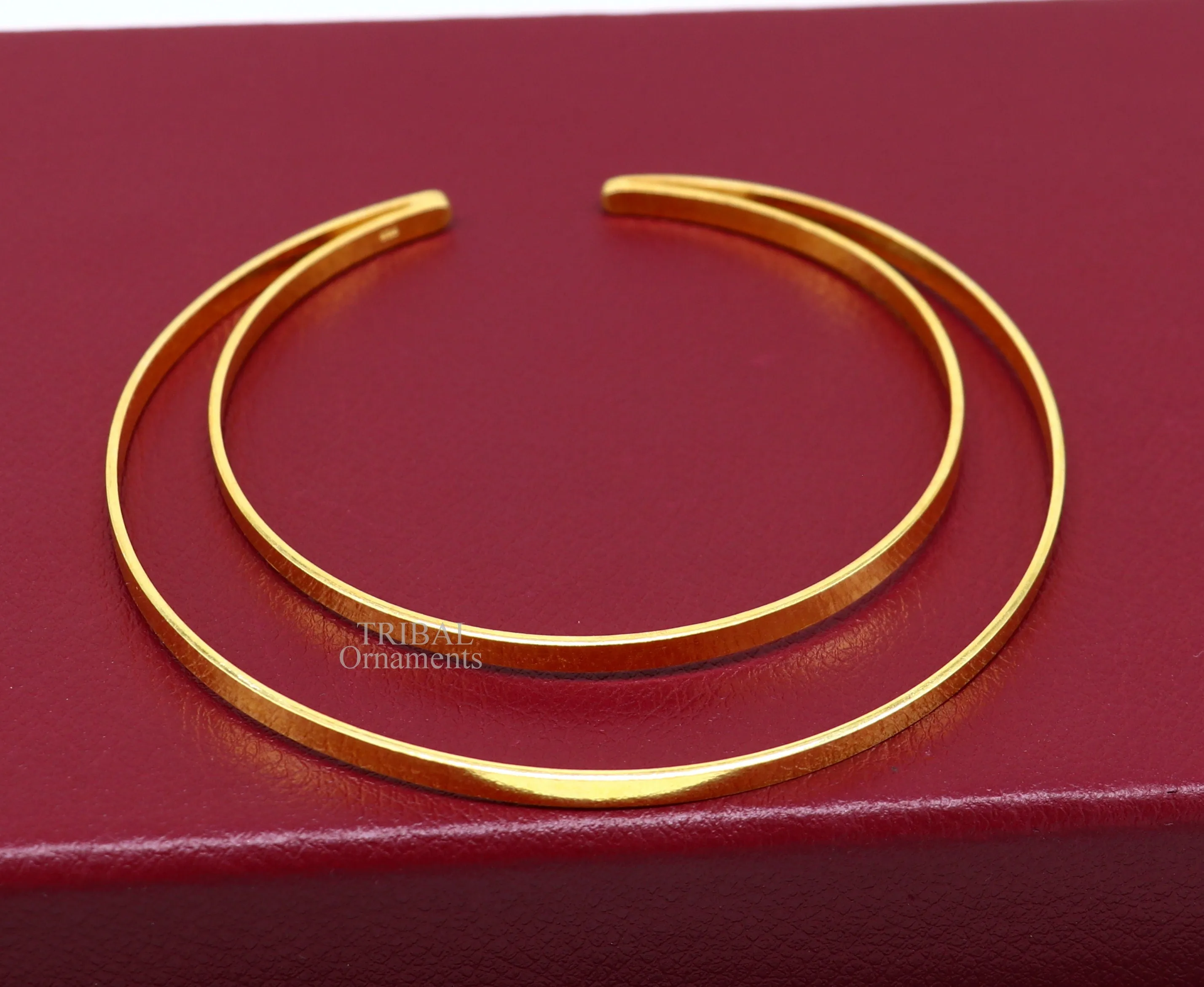 925 sterling silver handmade gold polished bangle bracelet double layer cuff kada jewelry, tribal belly dance jewelry from india hnssk731