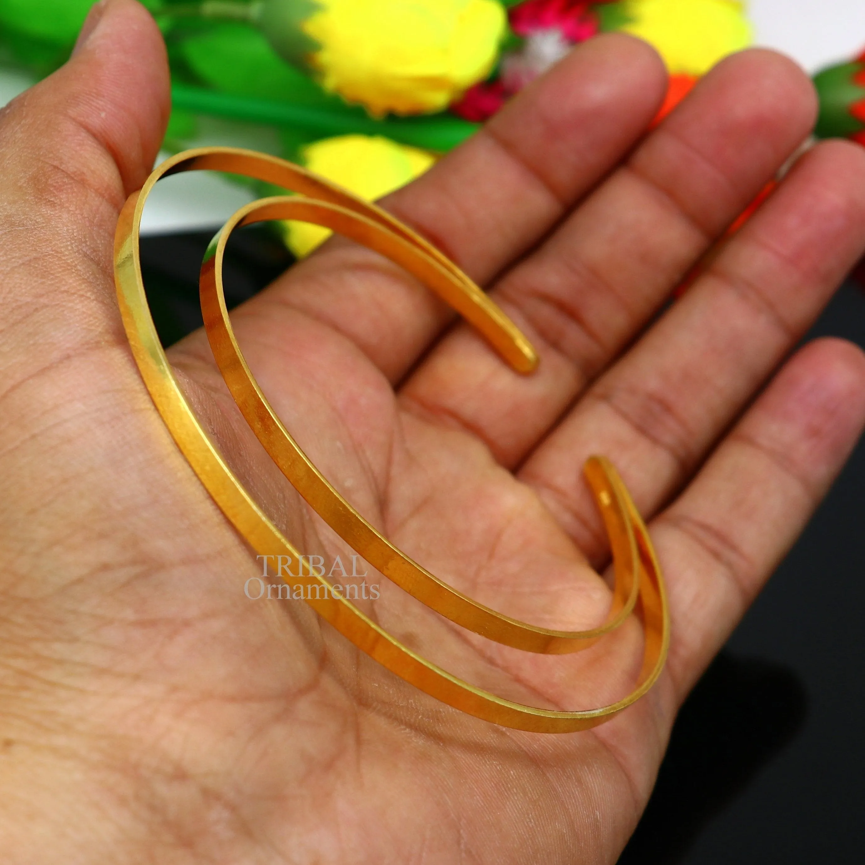 925 sterling silver handmade gold polished bangle bracelet double layer cuff kada jewelry, tribal belly dance jewelry from india hnssk731