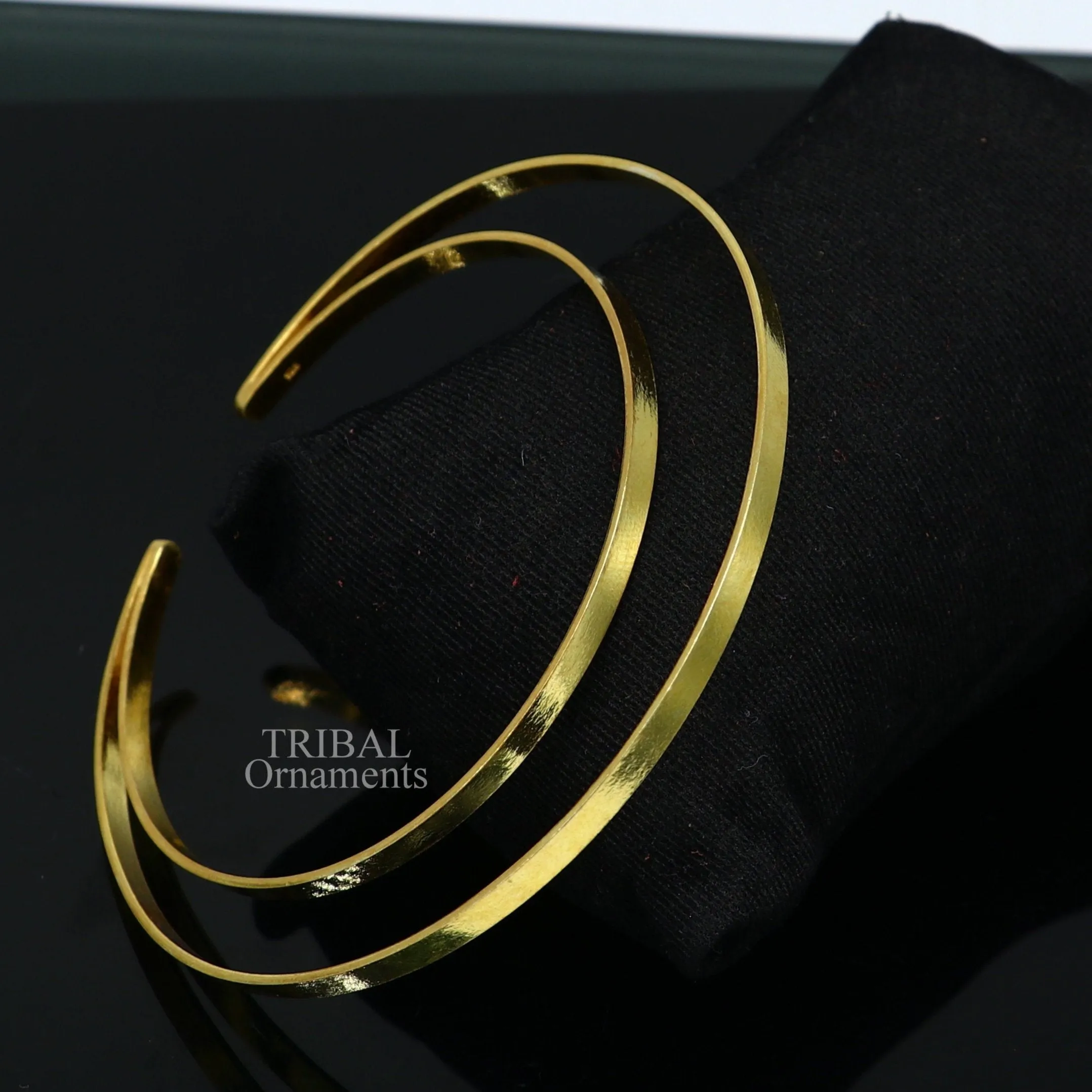 925 sterling silver handmade gold polished bangle bracelet double layer cuff kada jewelry, tribal belly dance jewelry from india hnssk731