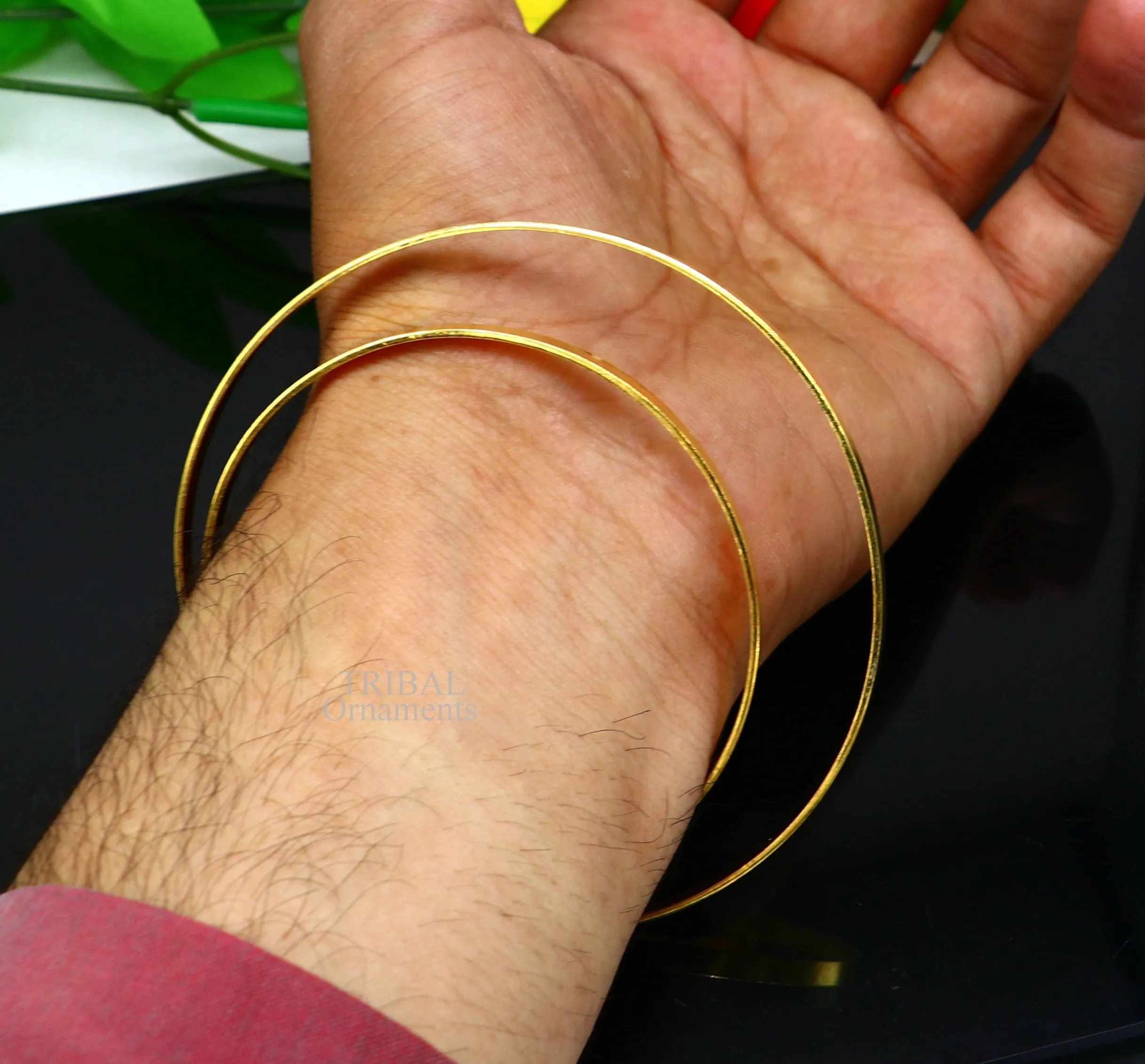925 sterling silver handmade gold polished bangle bracelet double layer cuff kada jewelry, tribal belly dance jewelry from india hnssk731