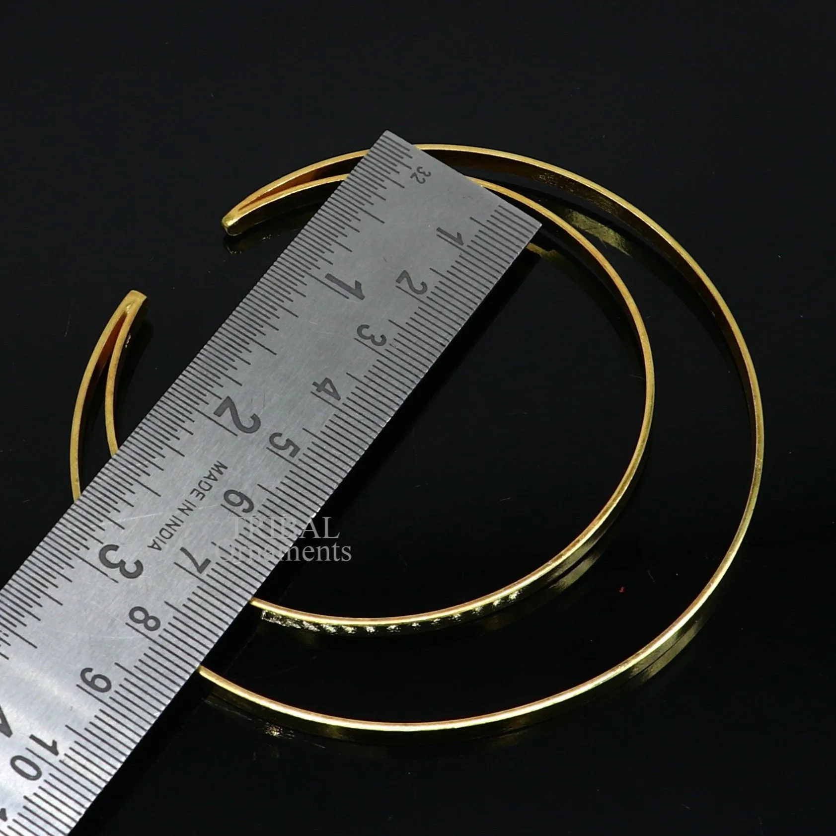 925 sterling silver handmade gold polished bangle bracelet double layer cuff kada jewelry, tribal belly dance jewelry from india hnssk731