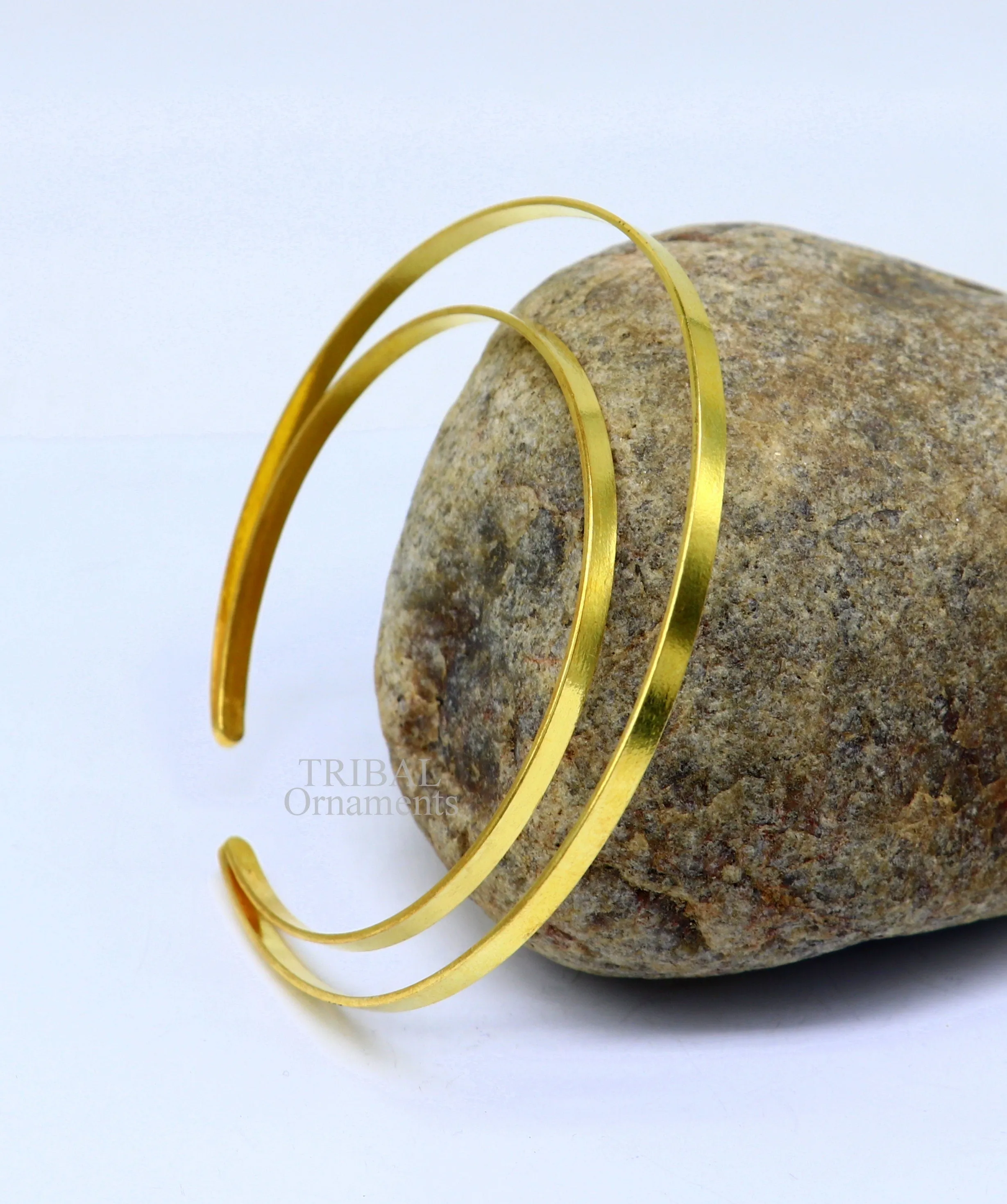 925 sterling silver handmade gold polished bangle bracelet double layer cuff kada jewelry, tribal belly dance jewelry from india hnssk731