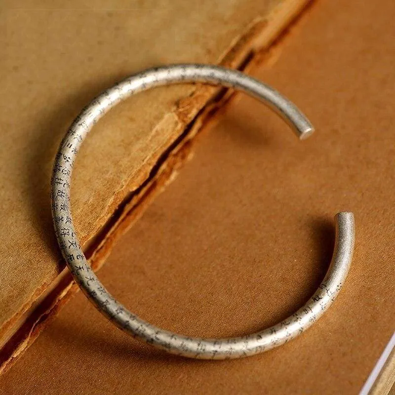 925 Sterling Silver Retro Open Cuff Buddhism Stamp Bangle Tibetan Buddhist Bracelet Jewelry