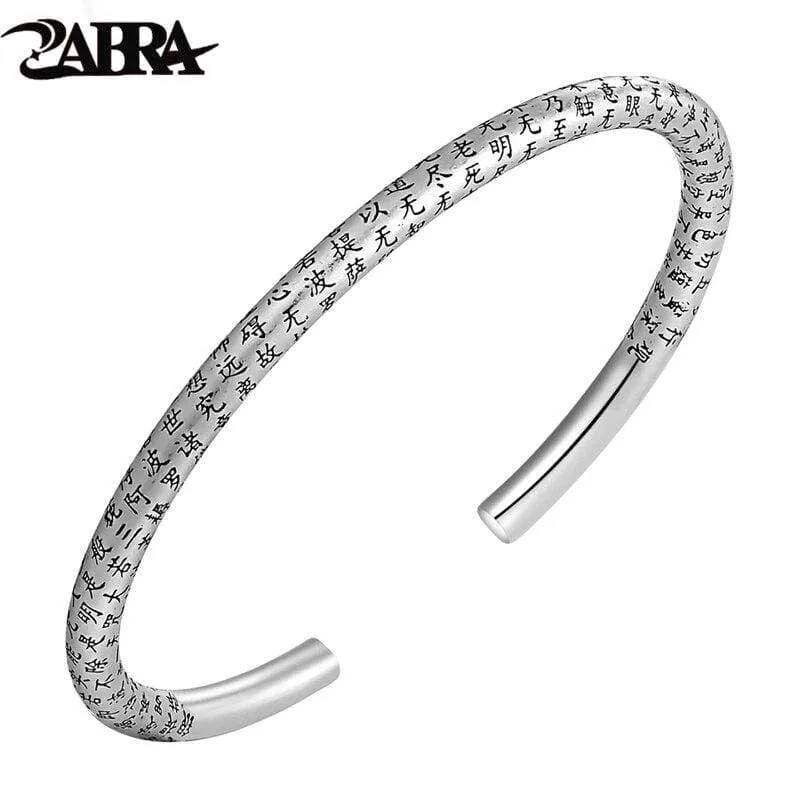 925 Sterling Silver Retro Open Cuff Buddhism Stamp Bangle Tibetan Buddhist Bracelet Jewelry