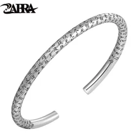 925 Sterling Silver Retro Open Cuff Buddhism Stamp Bangle Tibetan Buddhist Bracelet Jewelry