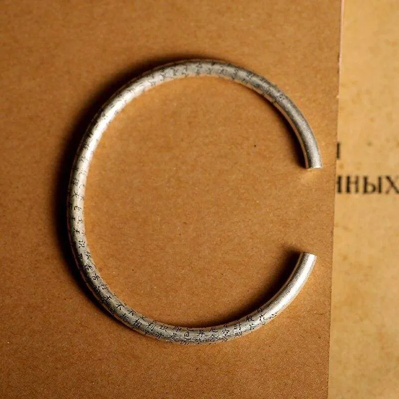 925 Sterling Silver Retro Open Cuff Buddhism Stamp Bangle Tibetan Buddhist Bracelet Jewelry